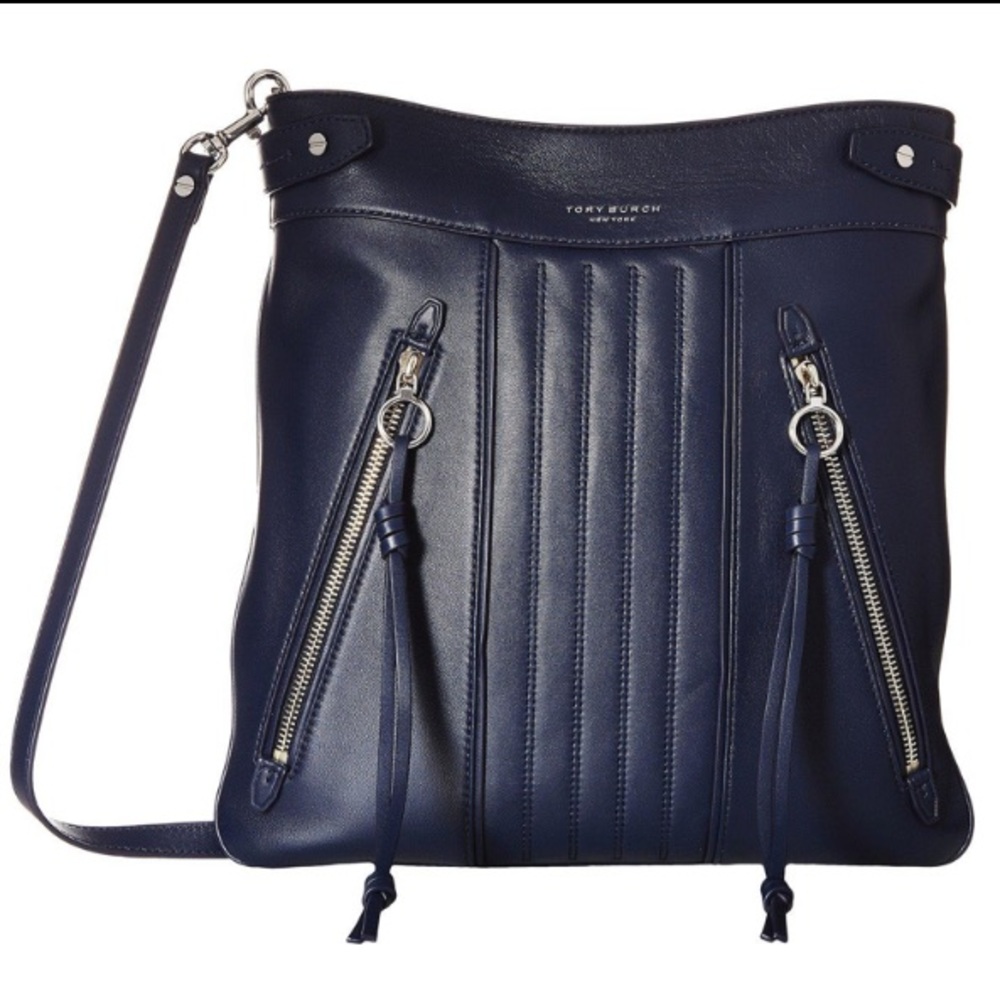 ISO Tory Burch Navy Leather Moto Crossbody